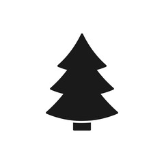Black isolated icon of fir tree on white background. Silhouette of christmas tree. Flat design.