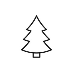 Black isolated outline icon of fir tree on white background. Line Icon of christmas tree.