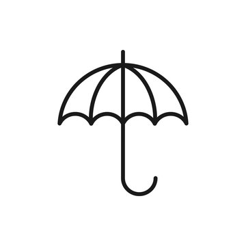 Black isolated outline icon of umbrella on white background. Line Icon of umbrella.