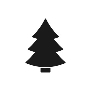 Black isolated icon of fir tree on white background. Silhouette of christmas tree. Flat design.