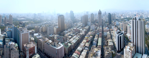 aerial view of smog in city