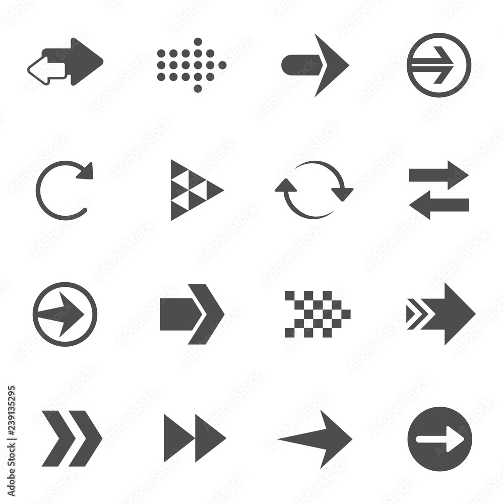 Poster different arrows. set of 16 high quality web icons