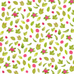 Pattern of beautiful watercolor flowers and leaves