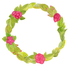 Garland of watercolor flowers and leaves