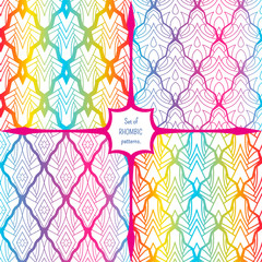 Set rhombic neon seamless pattern, graceful lines on a light background.