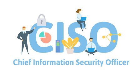 CISO, Chief Information Security Officer. Concept with keywords, letters, and icons. Colored flat vector illustration. Isolated on white background. - obrazy, fototapety, plakaty