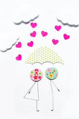 Valentine's Day. Postcard with a couple in love, heart, .Creative art idea, festive white background