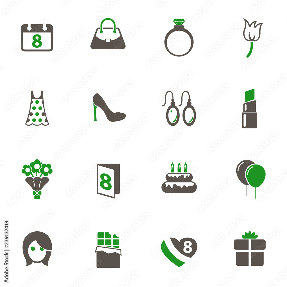 Poster 8 march simple vector icons in two colors