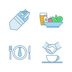 Business lunch color icons set