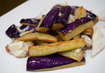 Sauteed eggplant with crab meat in Hong Kong restaurant popular menu.people like to order