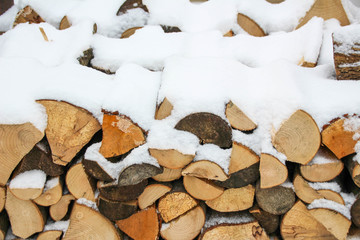 firewood covered with snow