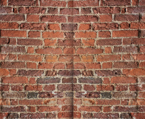 Brick Wall Old Weathered Red Stone Texture Background in Shape of Open Book Pages. Grunge Abstract Brick Stones Pattern, Dirty Weathered Rough Wall Front Background and Brickwall Material Surface 