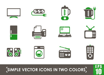 home appliances simple vector icons in two colors