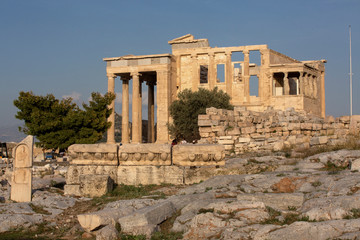 Caryatid Porch of the Erechtheion on the Acropolis at Athens. The ancient Erechtheion temple with...