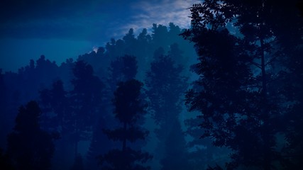 Forest in the mountains at dusk 3d rendering