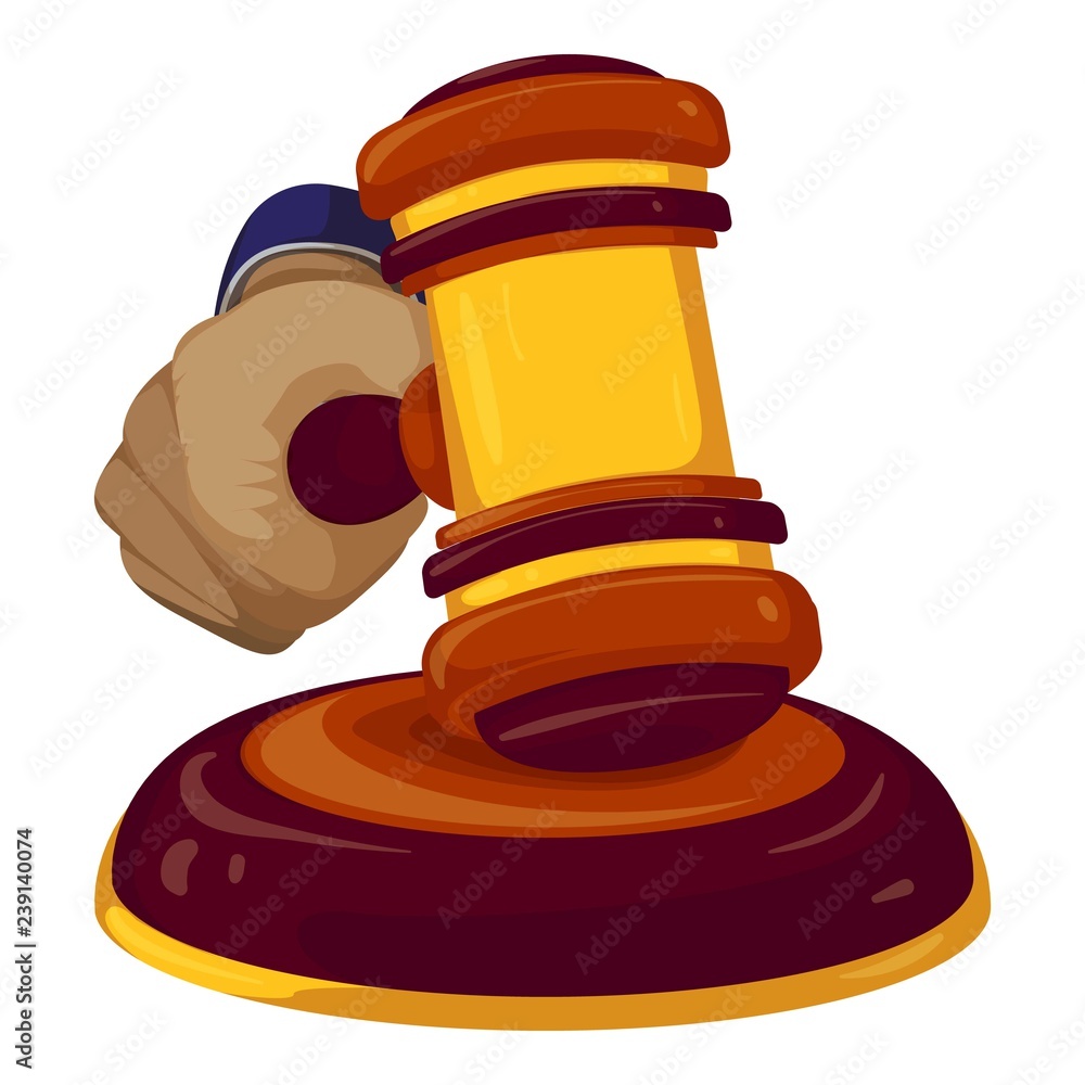 Poster gavel judge decision icon. cartoon of gavel judge decision vector icon for web design isolated on wh