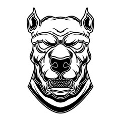 Pitbull head illustration in engraving style. Design element for logo, label, sign, poster, t shirt.