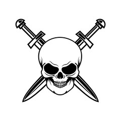 Skull with crossed swords. Design element for logo, label, sign, poster, t shirt.