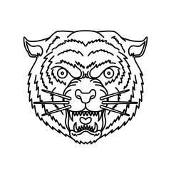 Tiger head in line style. For logo, label, sign, banner, t shirt, poster.