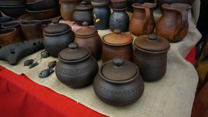 Ceramic pots, perspectival historic handmade ceramics