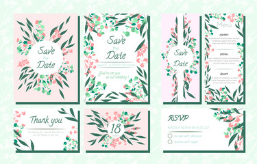 Obraz premium Invite Templates Set with Eucalyptus.