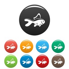 Aquarium fish icons set 9 color vector isolated on white for any design