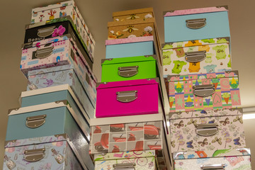 Gift boxes on shelves in the store