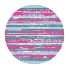 Rough circle vector geometric shape with striped texture of paint horizontal lines. Planet concept with old paint texture. Label round shape logotype circle with grunge background of stripes.