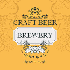 illustration of label for craft beer in retro style