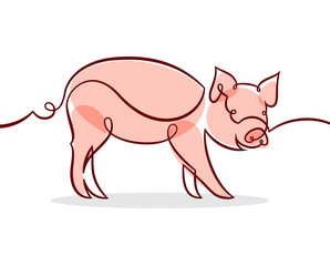 Linear pig. Continuous line drawing
