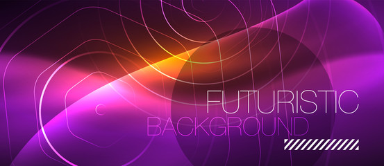 Neon glowing wave, magic energy and light motion background. Vector wallpaper template