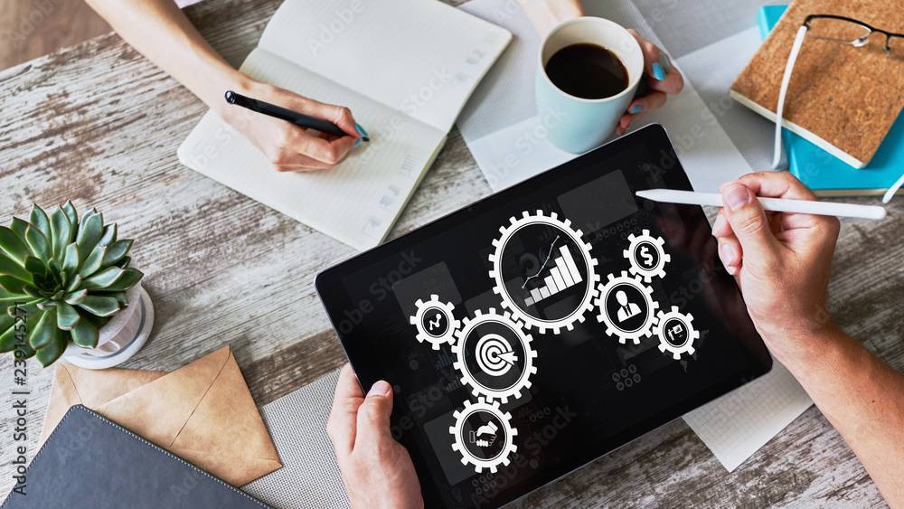 Poster business process workflow and automation concept on screen.