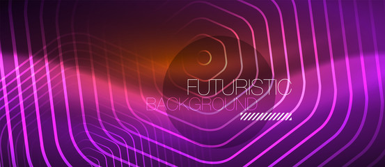 Obraz premium Neon glowing wave, magic energy and light motion background. Vector wallpaper template