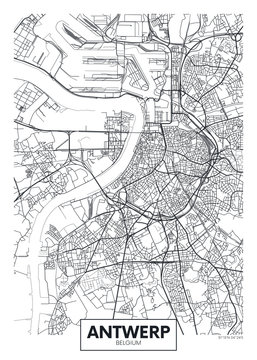 City map Antwerp, travel vector poster design