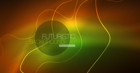 Abstract shiny glowinng color wave design element on dark background - science or technology concept