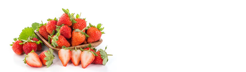 A bowl of beautiful strawberries isolated on white background with clipping path, close up, macro.