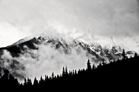 Fototapeta Winter mountain landscape, Polish Tatra mountains. Black and white picture.