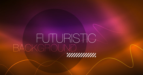Abstract shiny glowinng color wave design element on dark background - science or technology concept