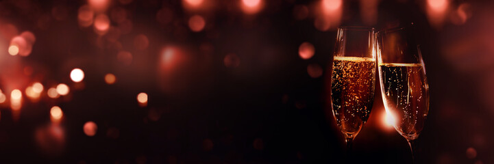 Champagne with red bokeh