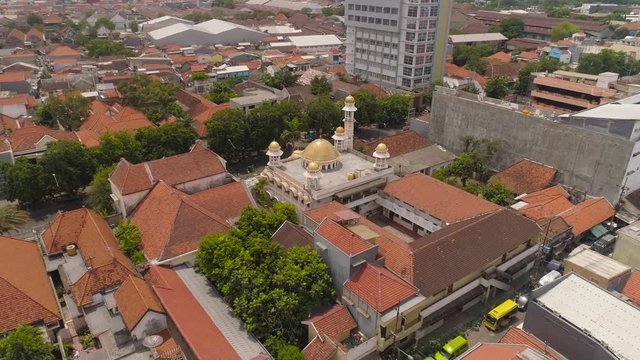 beautiful mosque with minarets in surabaya on island Java Indonesia. aerial view mosque in an asian city