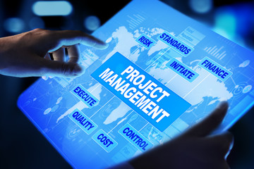 Project management diagram on virtual screen. Business, Finance and technology concept.