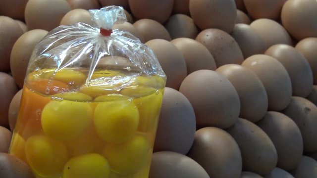 Ready cracked eggs in plastic bag for bakery or restaurant use sell in market