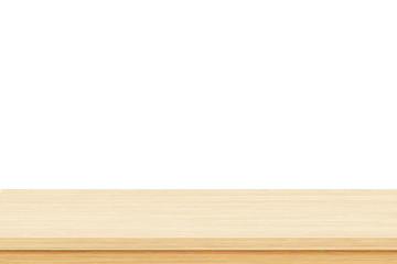 Empty brown wood table top isolated on white background.. Template mock up for display of product