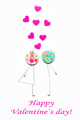 Valentine's Day. Postcard with a couple in love, heart, .Creative art idea, festive white background