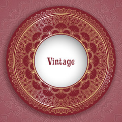 Vintage ornamental round frame for greeting card, invitation or packaging design.