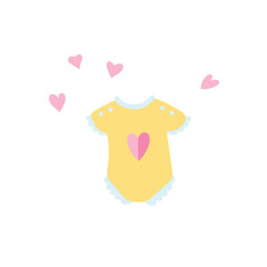Vector Illustration. Cartoon style icon of baby onesie for baby shower card. Simple accessory for kid comfort. 