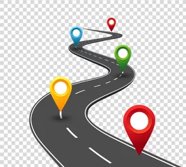 Foto op Canvas Road infographics. Winding road to success with pin pointers. Business journey way. Progress vector concept © SpicyTruffel