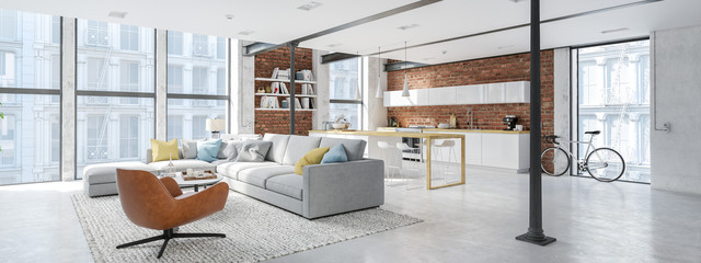 new modern city loft apartment. 3d rendering - 239152453