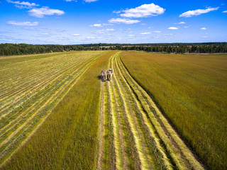 Farmers using combines harvesting this years flax crop which has many uses.