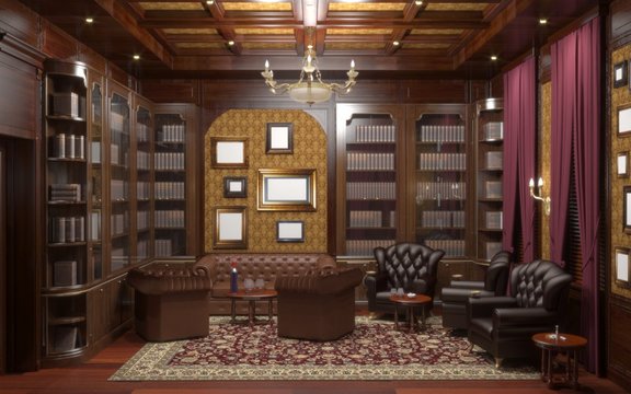 cigar room, smoking lounge, interior visualization, 3D illustration